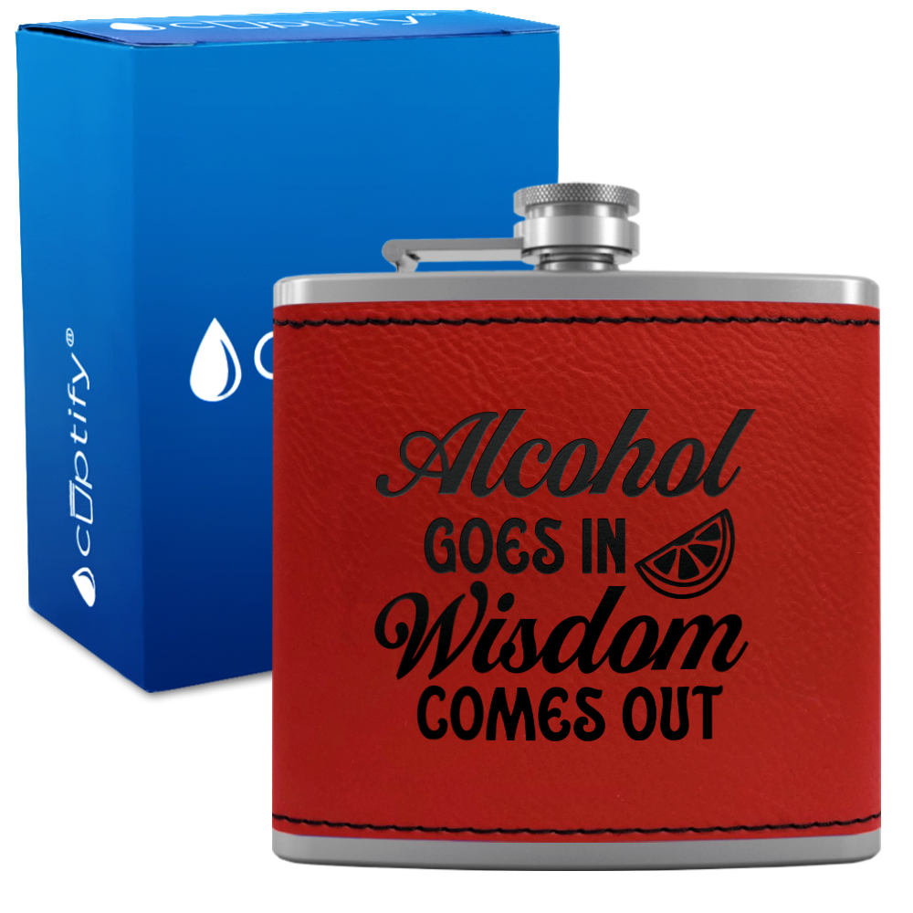 Alcohol Goes In 6 oz Stainless Steel Leather Hip Flask