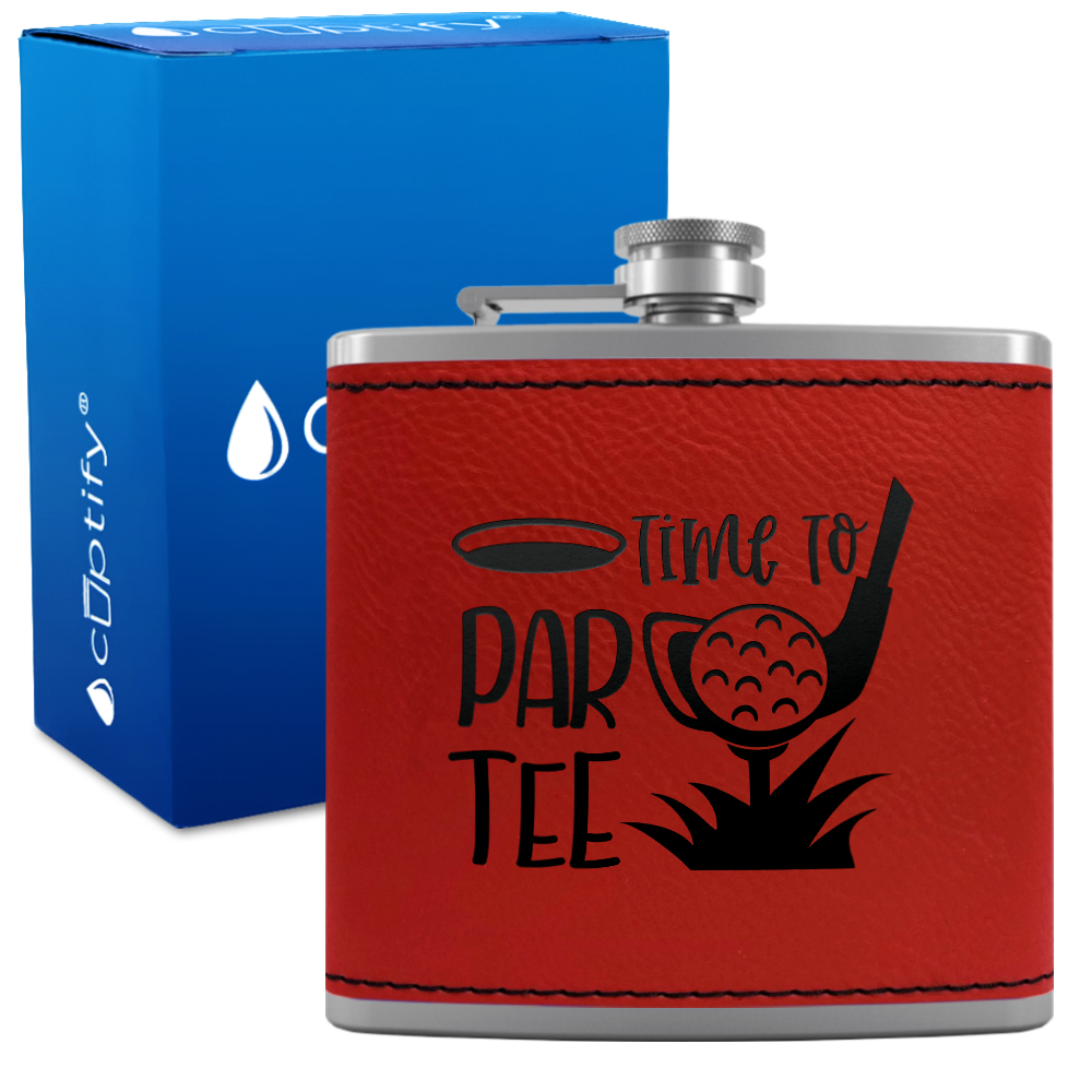 Golf Time to Par-tee 6oz Stainless Steel Leather Hip Flask