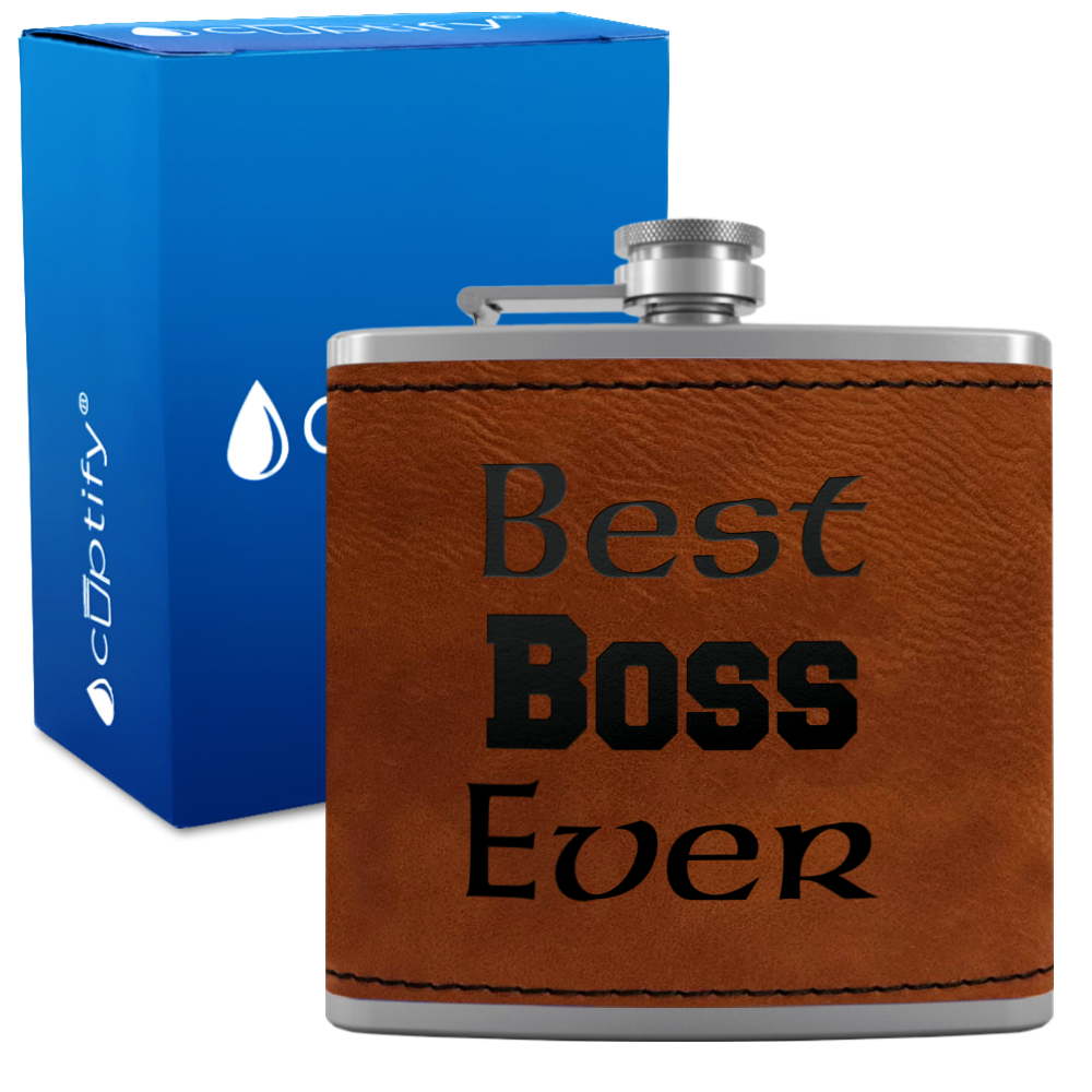 Best Boss Ever 6oz Stainless Steel Leather Hip Flask