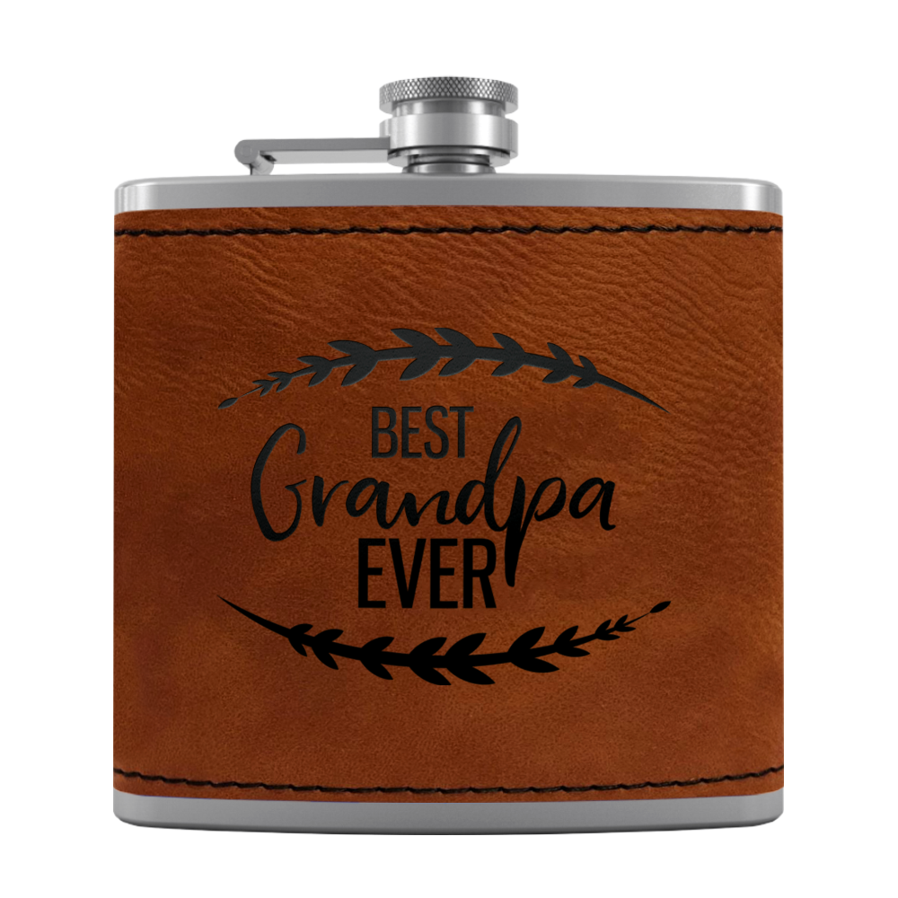 Best Grandpa Ever 6oz Stainless Steel Leather Hip Flask