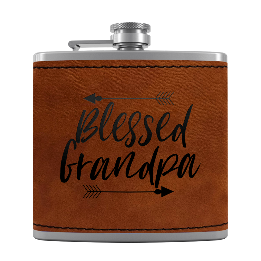 Blessed Grandpa 6 oz Stainless Steel Leather Hip Flask