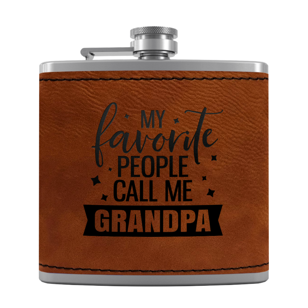 Favorite People Grandpa 6 oz Stainless Steel Leather Hip Flask