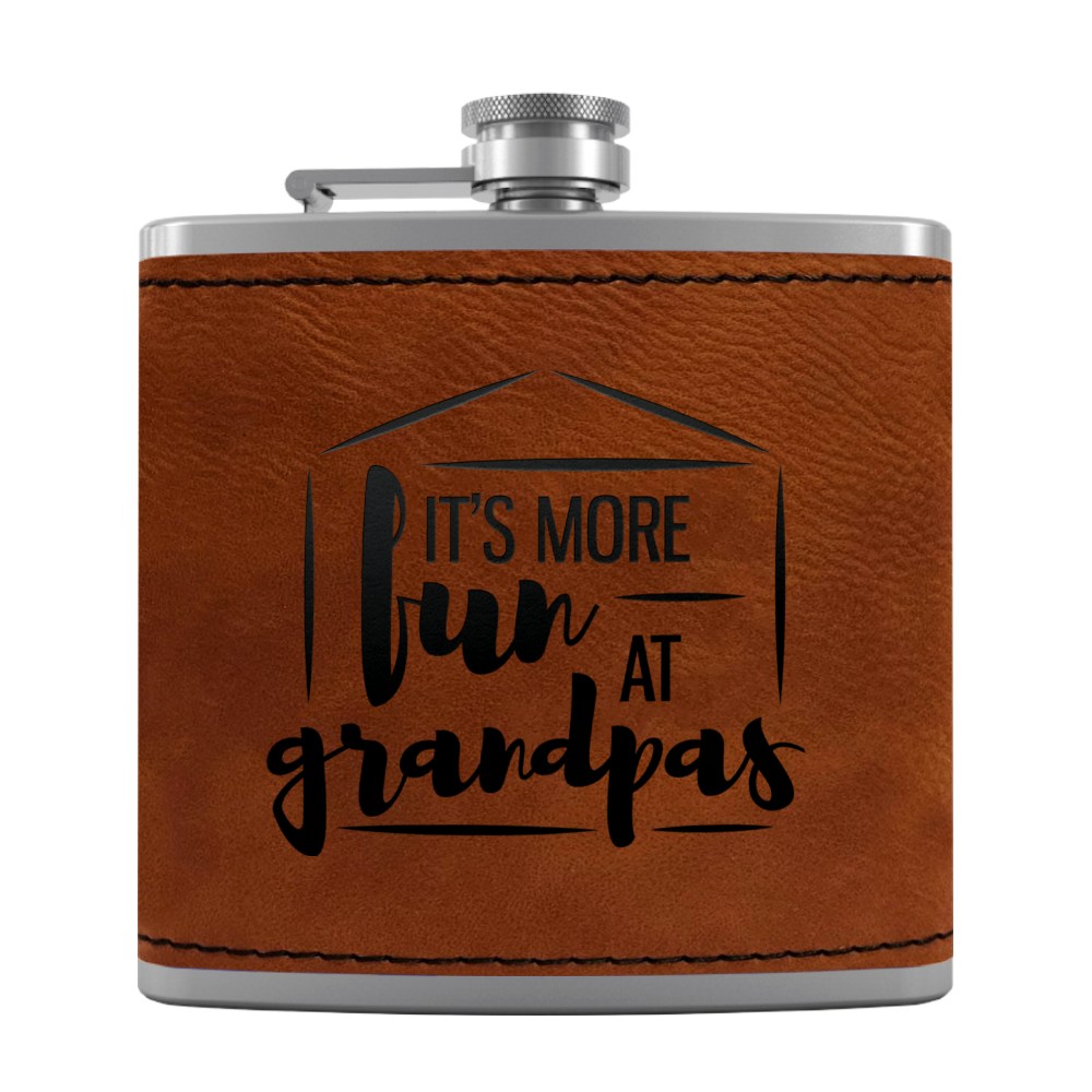 Fun At Grandpas 6 oz Stainless Steel Leather Hip Flask
