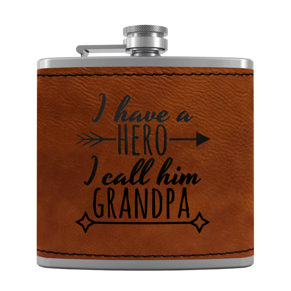 Grandpa Hero 6 oz Stainless Steel Leather Hip Flask