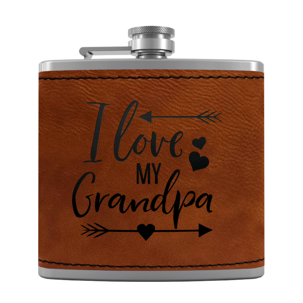 Love Grandpa 6 oz Stainless Steel Leather Hip Flask