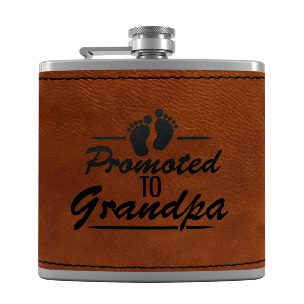 Promoted to Grandpa 6 oz Stainless Steel Leather Hip Flask