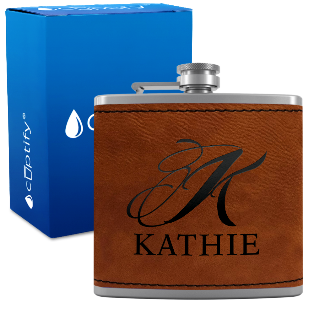 Personalized Script Initial and Name 6oz Hip Flask
