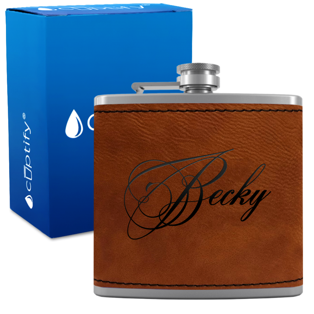 Personalized Decorative Script 6oz Hip Flask
