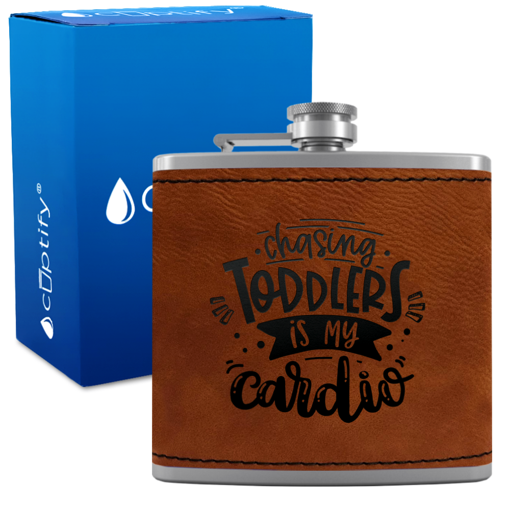 Chasing Toddlers Is My Cardio 6 oz Stainless Steel Leather Hip Flask