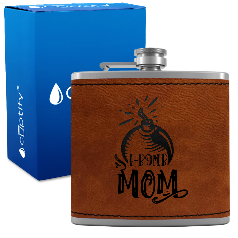 F-Bomb Mom 6 oz Stainless Steel Leather Hip Flask