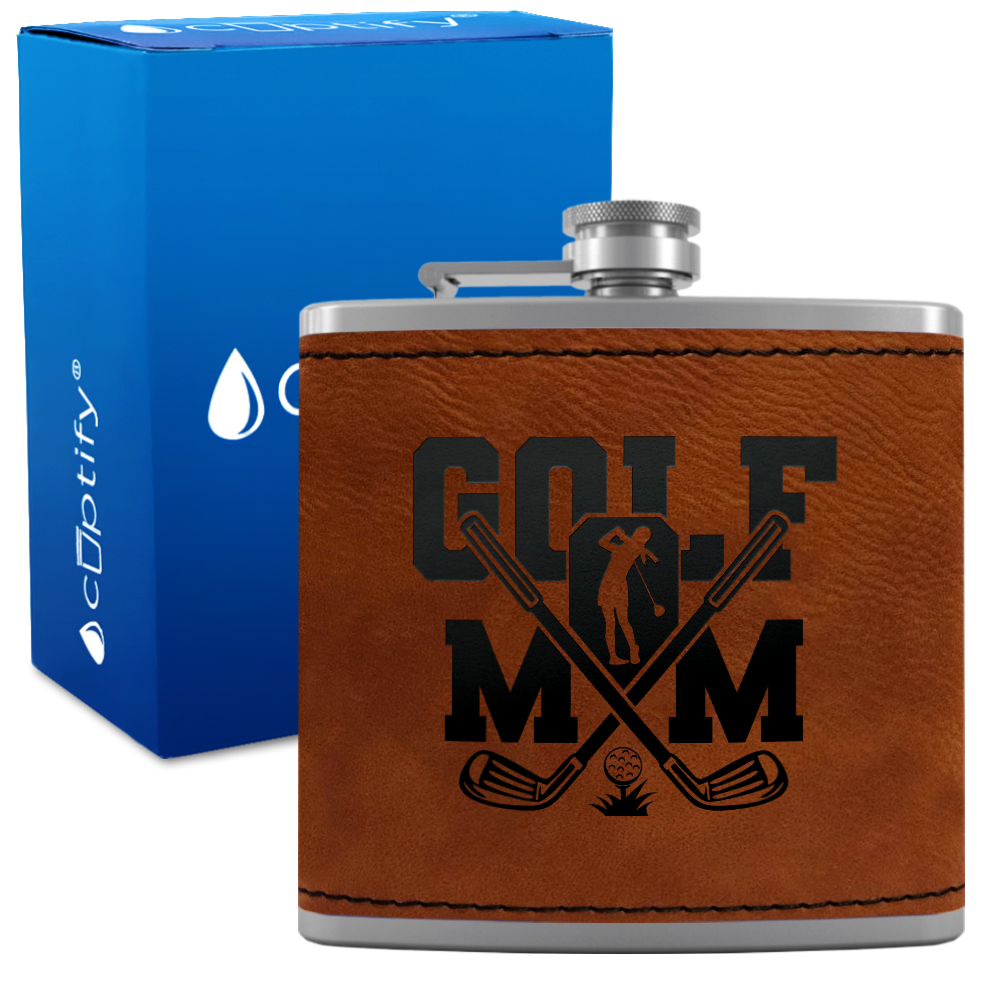 Golf Mom 6oz Stainless Steel Leather Hip Flask