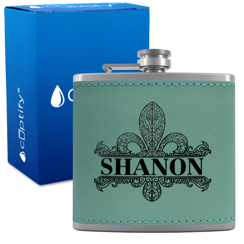 Personalized Fleur de Lis 6oz Hip Flask
