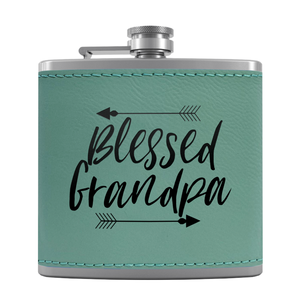 Blessed Grandpa 6 oz Stainless Steel Leather Hip Flask