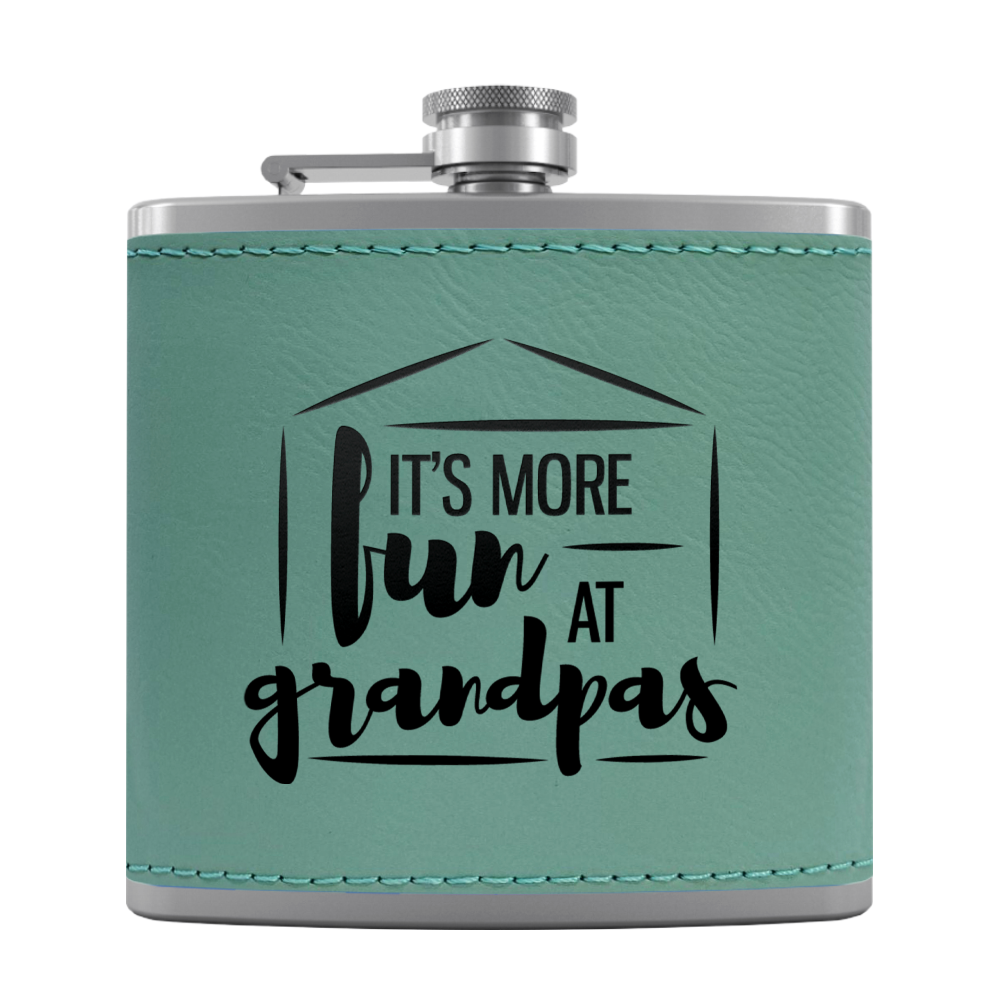 Fun At Grandpas 6 oz Stainless Steel Leather Hip Flask