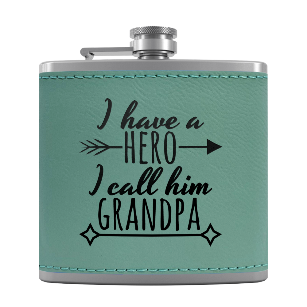 Grandpa Hero 6 oz Stainless Steel Leather Hip Flask