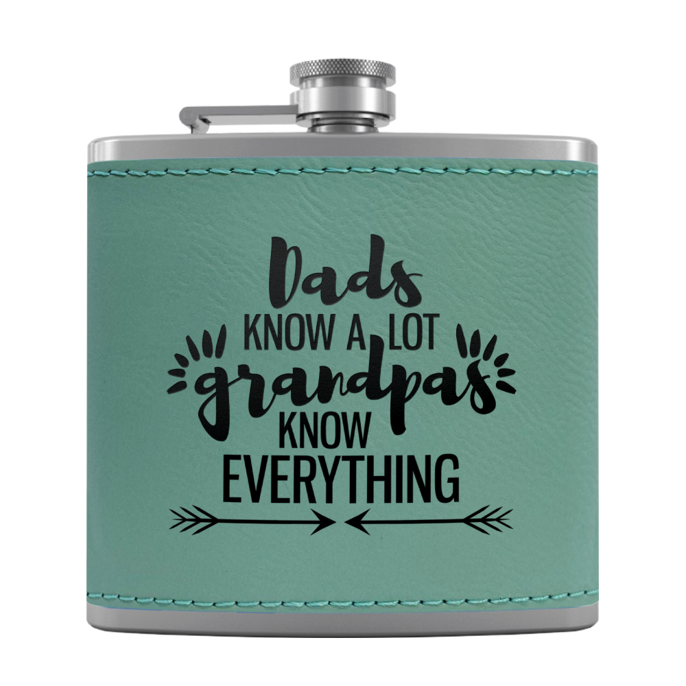 Grandpa Knows 6 oz Stainless Steel Leather Hip Flask