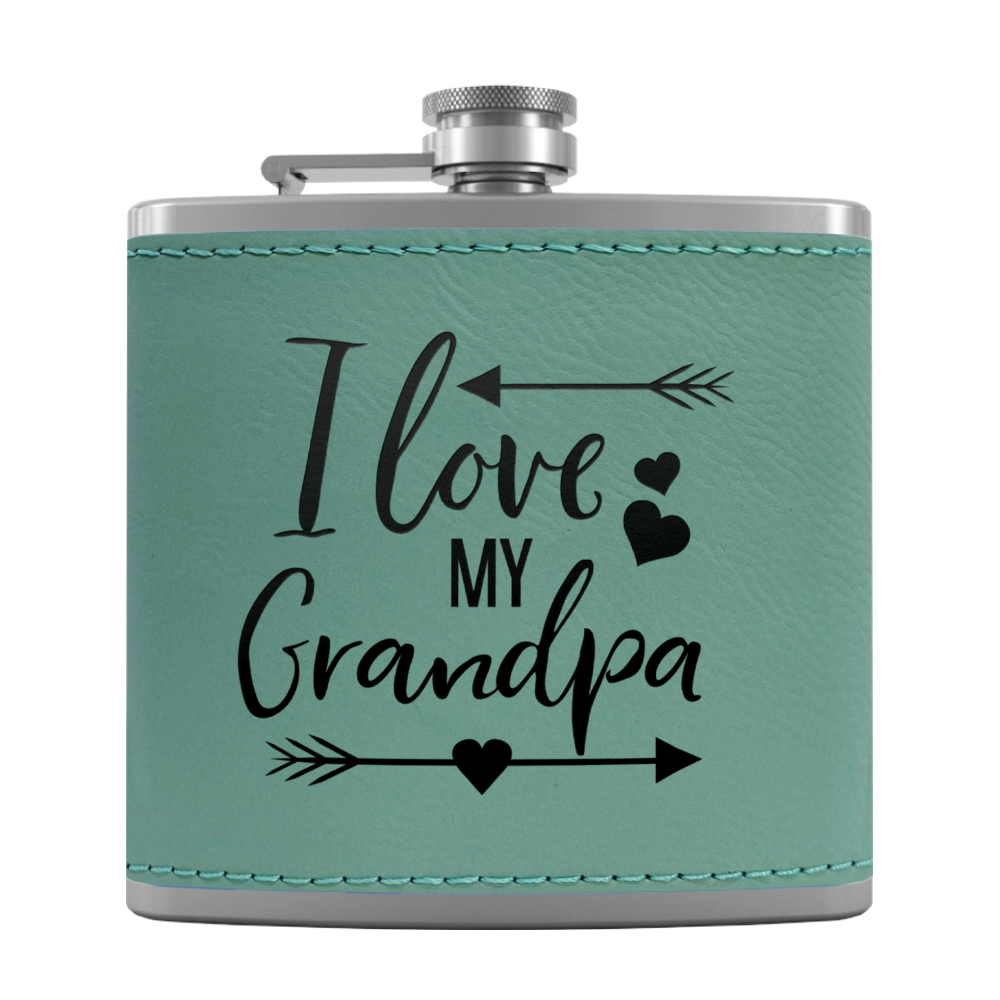 Love Grandpa 6 oz Stainless Steel Leather Hip Flask