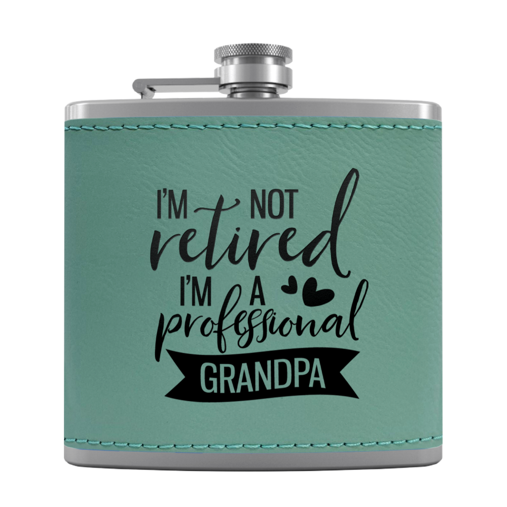 Professional Grandpa 6 oz Stainless Steel Leather Hip Flask