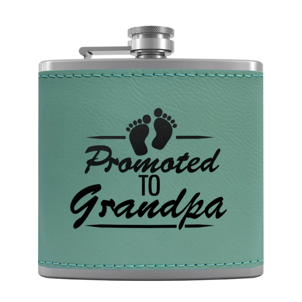 Promoted to Grandpa 6 oz Stainless Steel Leather Hip Flask