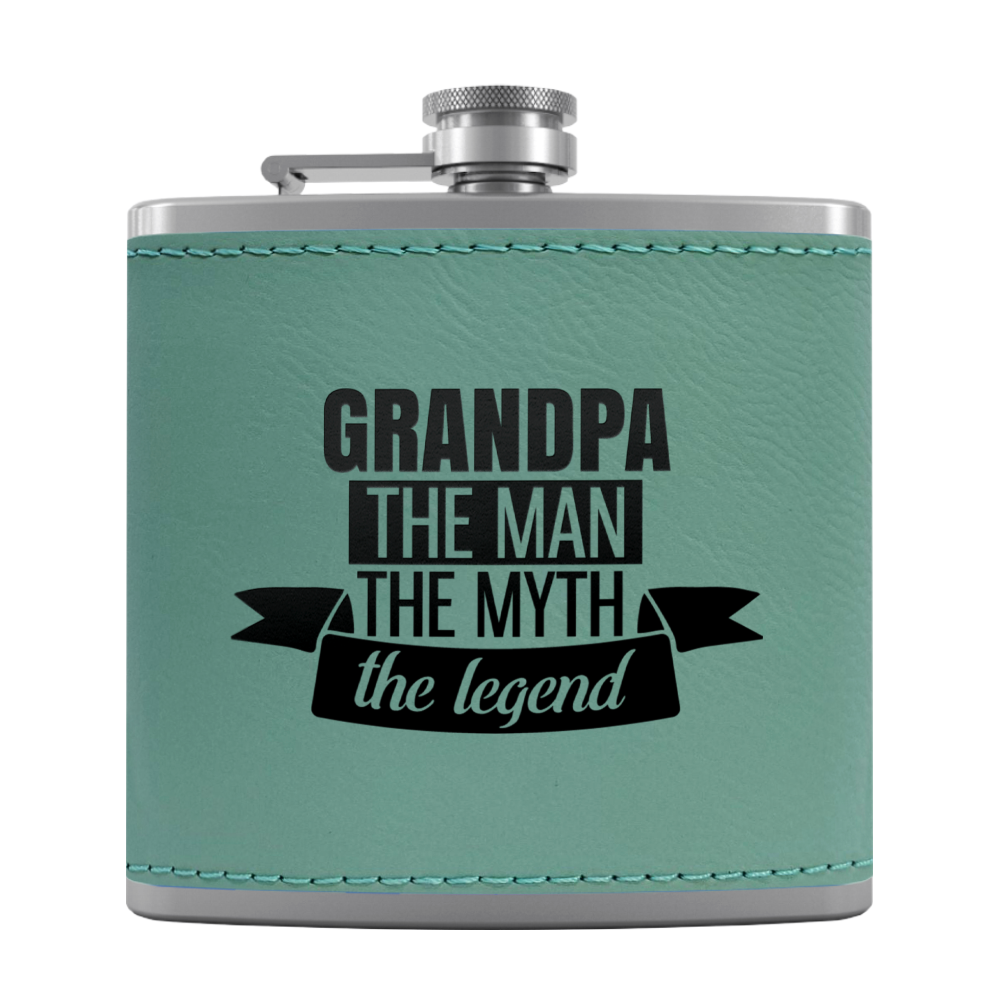 Grandpa The Man 6 oz Stainless Steel Leather Hip Flask