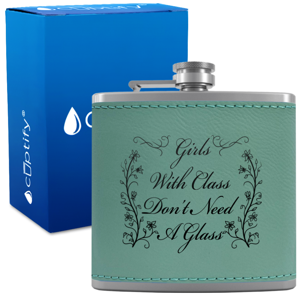Girls with Class Flowers 6 oz Stainless Steel Leather Hip Flask