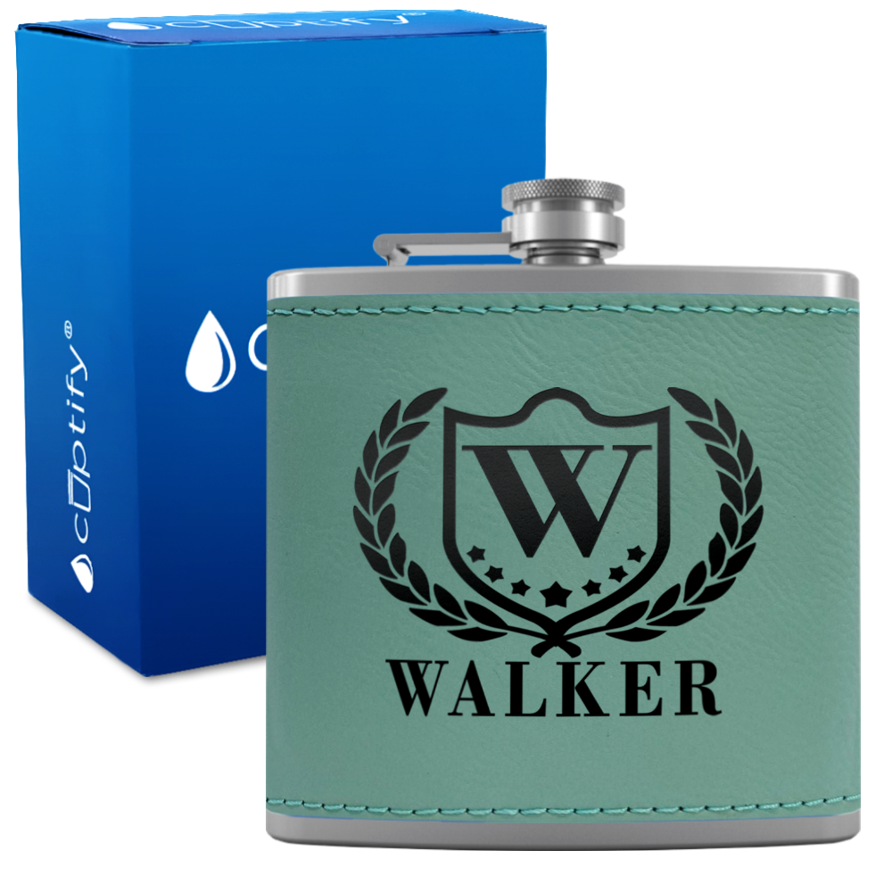Personalized Monogram with Laurels 6oz Hip Flask