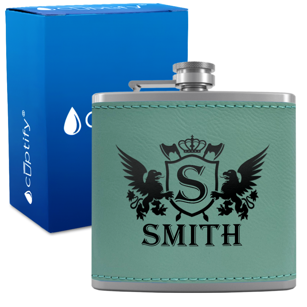 Personalized Crown Monogram Initial Badge 6oz Hip Flask