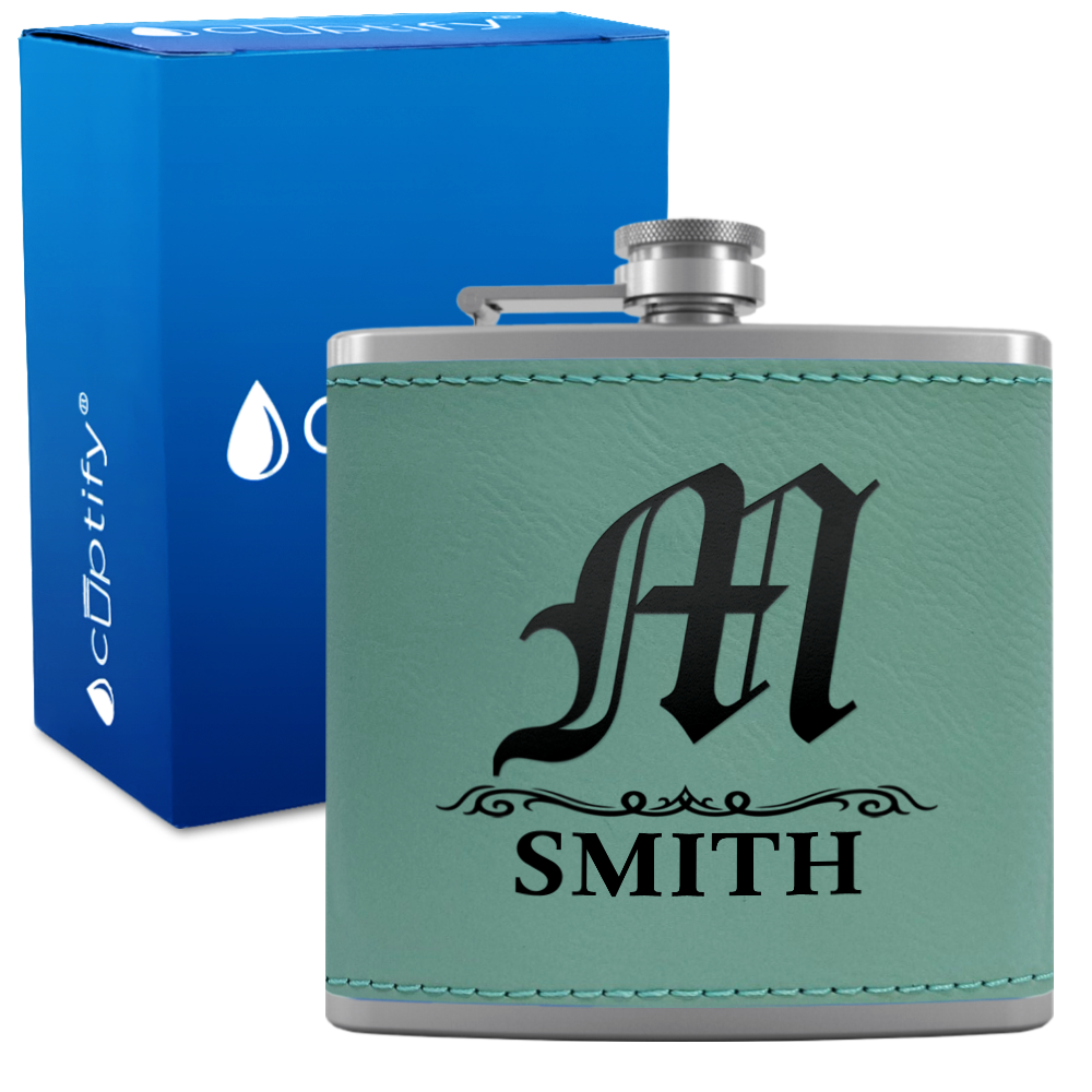 Personalized Gothic Initial 6oz Hip Flask