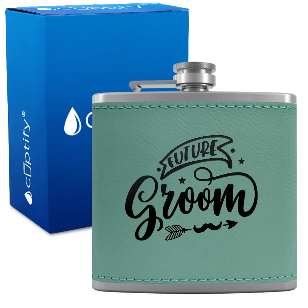 Future Groom 6 oz Stainless Steel Leather Hip Flask