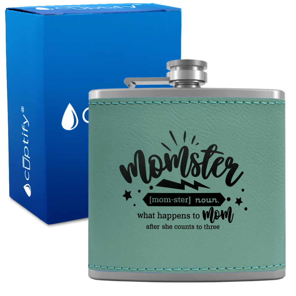 Momster 6 oz Stainless Steel Leather Hip Flask