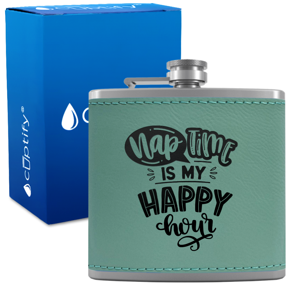 Nap Time 6 oz Stainless Steel Leather Hip Flask
