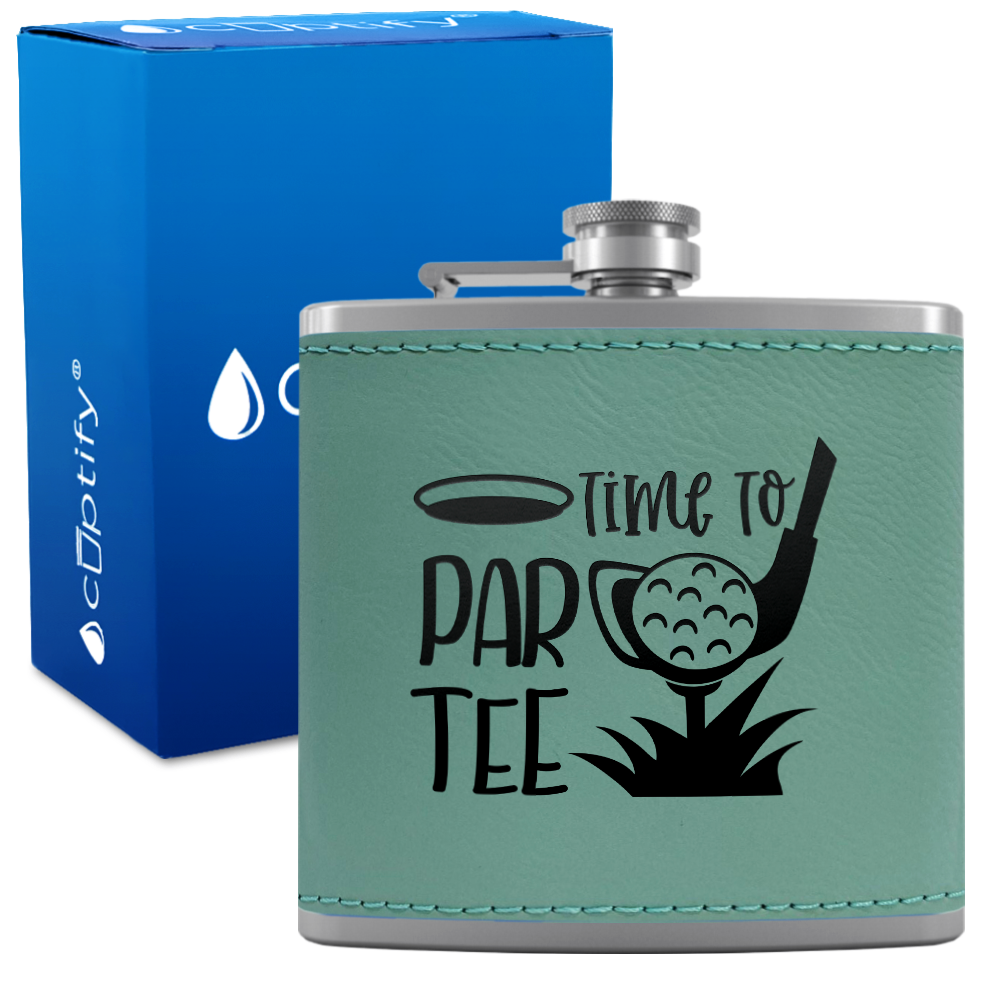 Golf Time to Par-tee 6oz Stainless Steel Leather Hip Flask