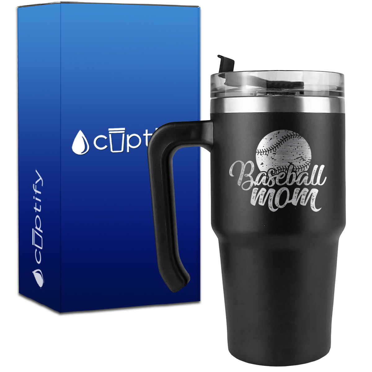 Baseball Mom Distressed on 20oz Baseball Travel Mug