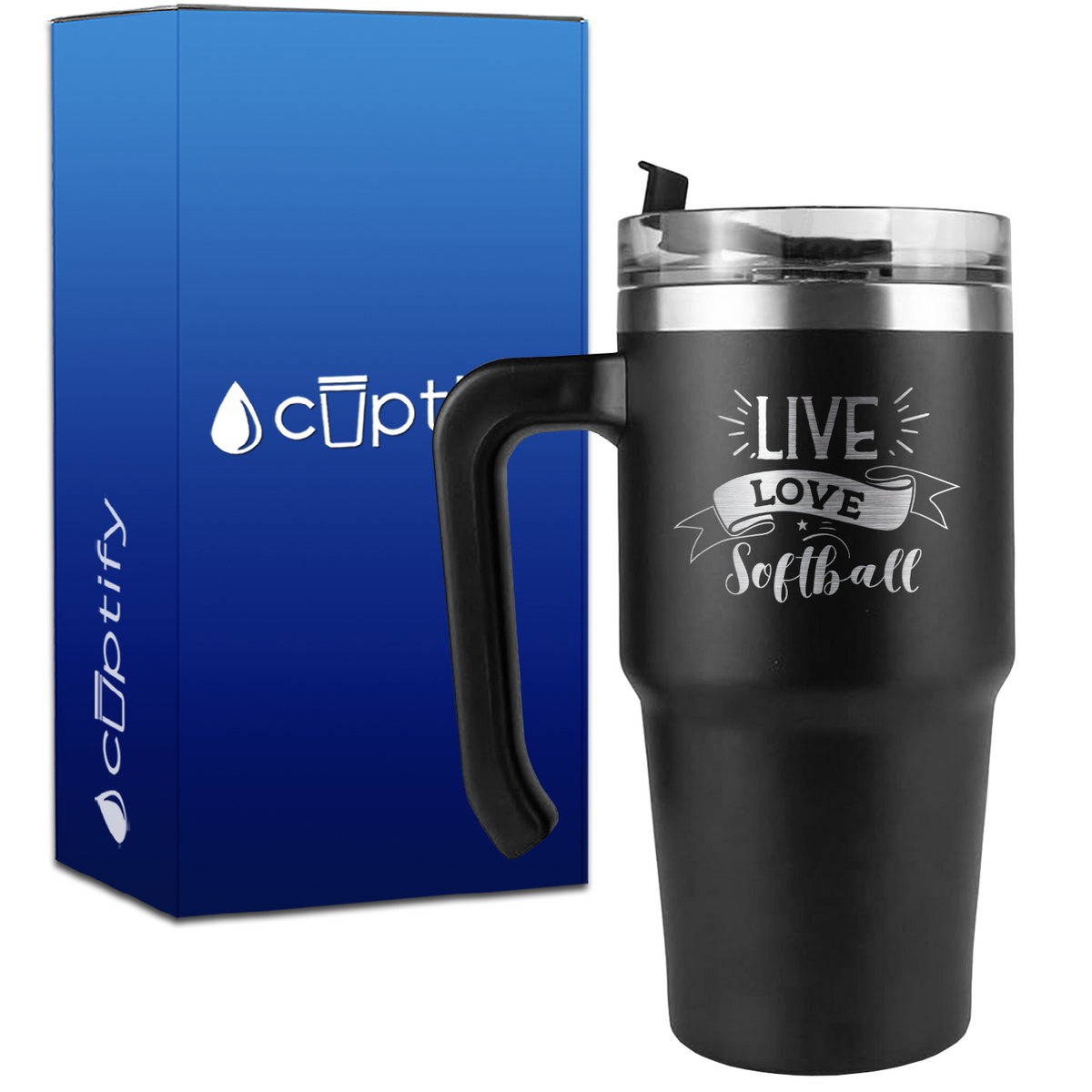 Live Love Softball Banner on 20oz Softball Travel Mug