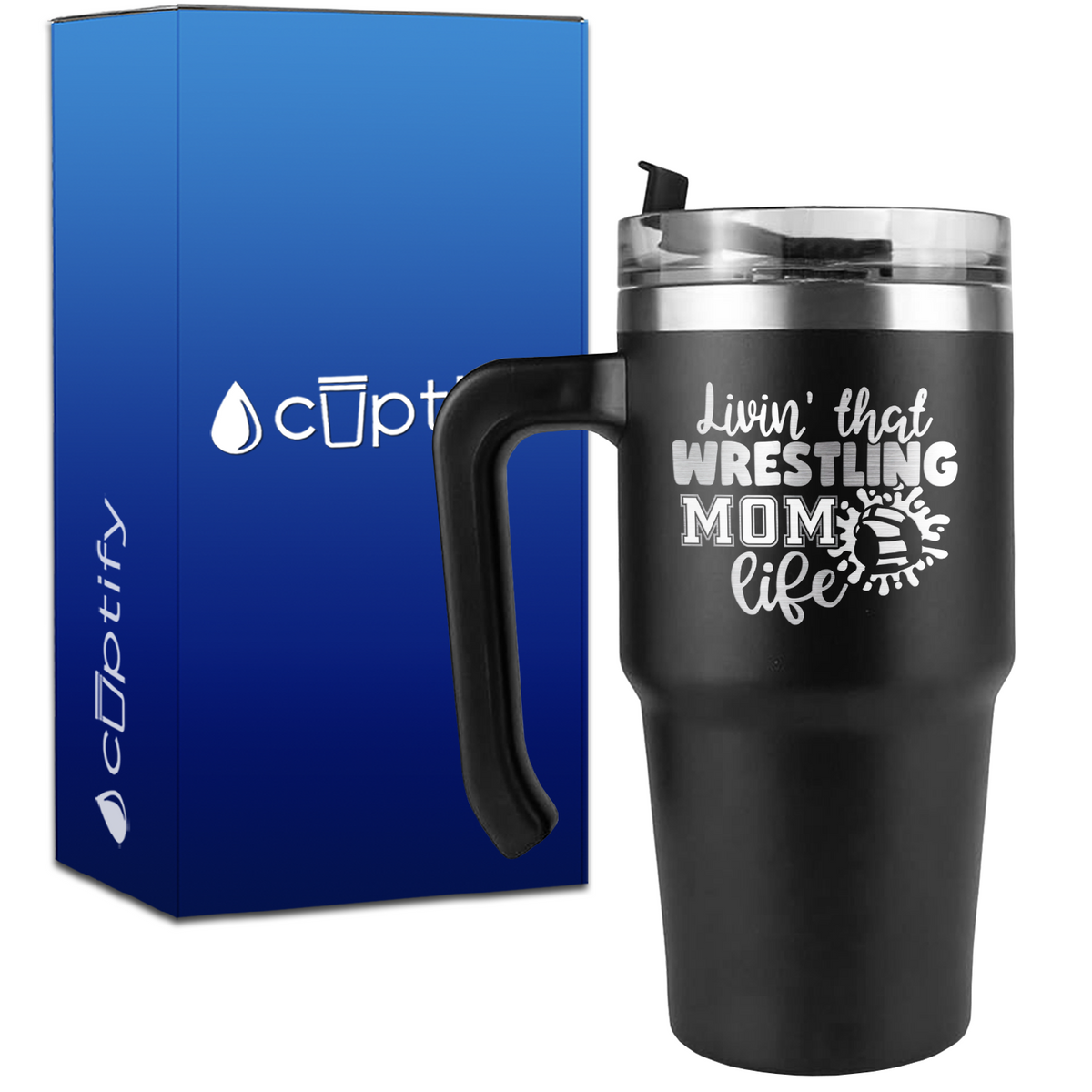 Livin' That Wrestling Mom Life Headgear on 20oz Wrestling Travel Mug