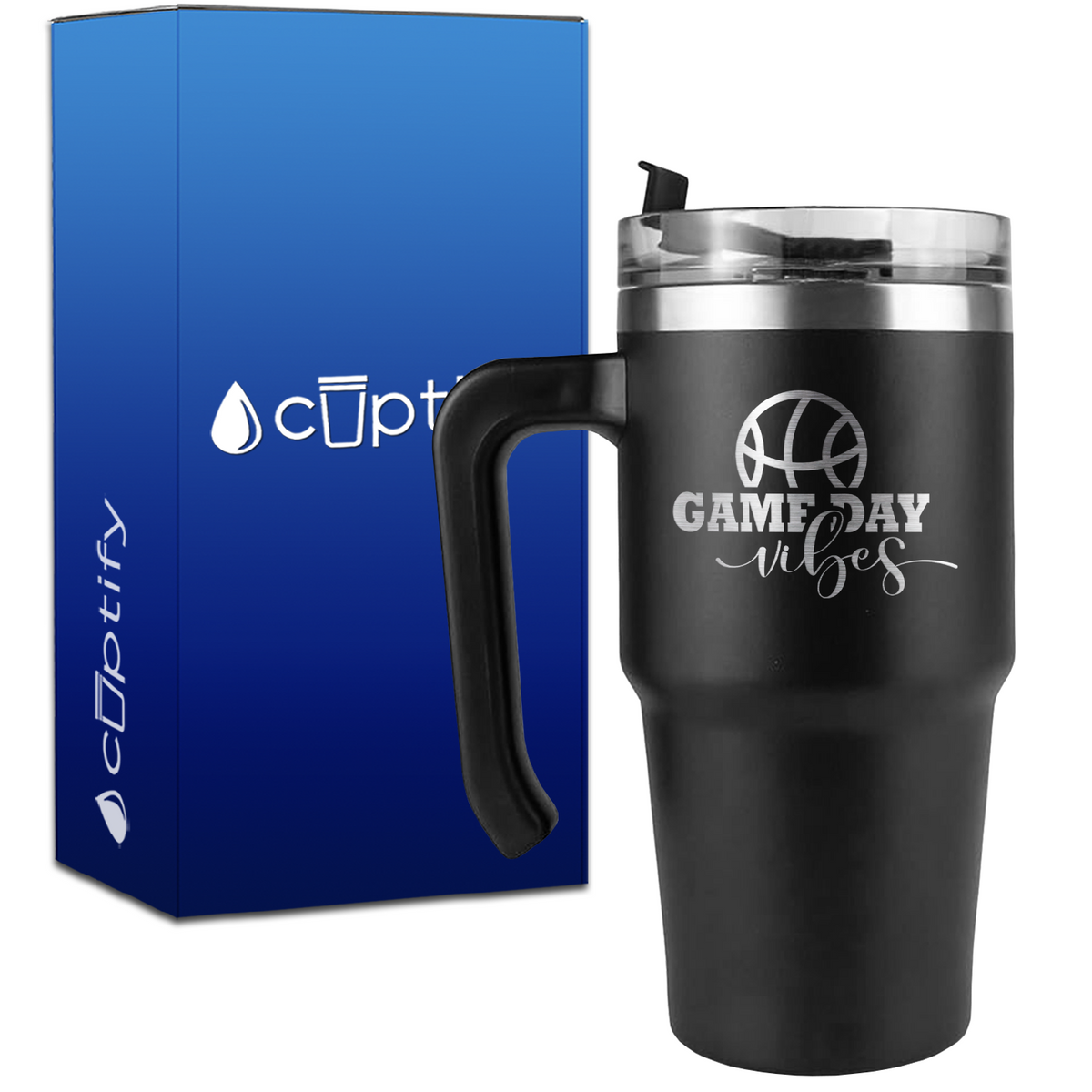 Game Day Vibes Basketball on 20oz Basketball Travel Mug