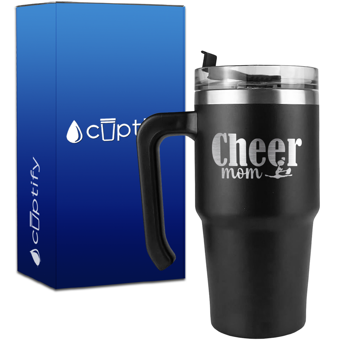 Cheer Mom with Cheerleader on 20oz Cheer Travel Mug