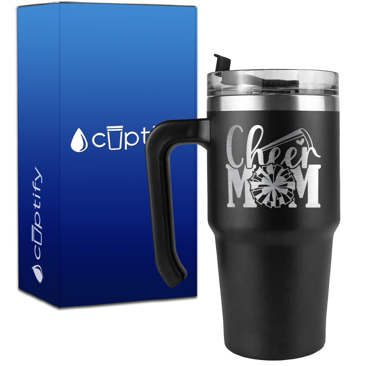 Cheer Mom Pom Pom and Megaphone on 20oz Cheer Travel Mug