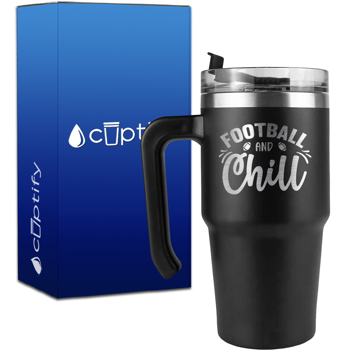 Football and Chill on 20oz Football Travel Mug