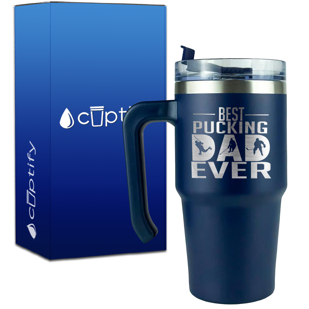 Best Pucking Dad Ever Player Silhouette on 20oz Hockey Travel Mug