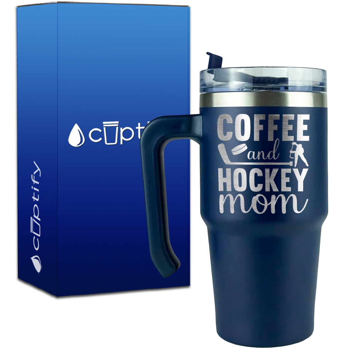 Coffee and Hockey Mom on 20oz Hockey Travel Mug