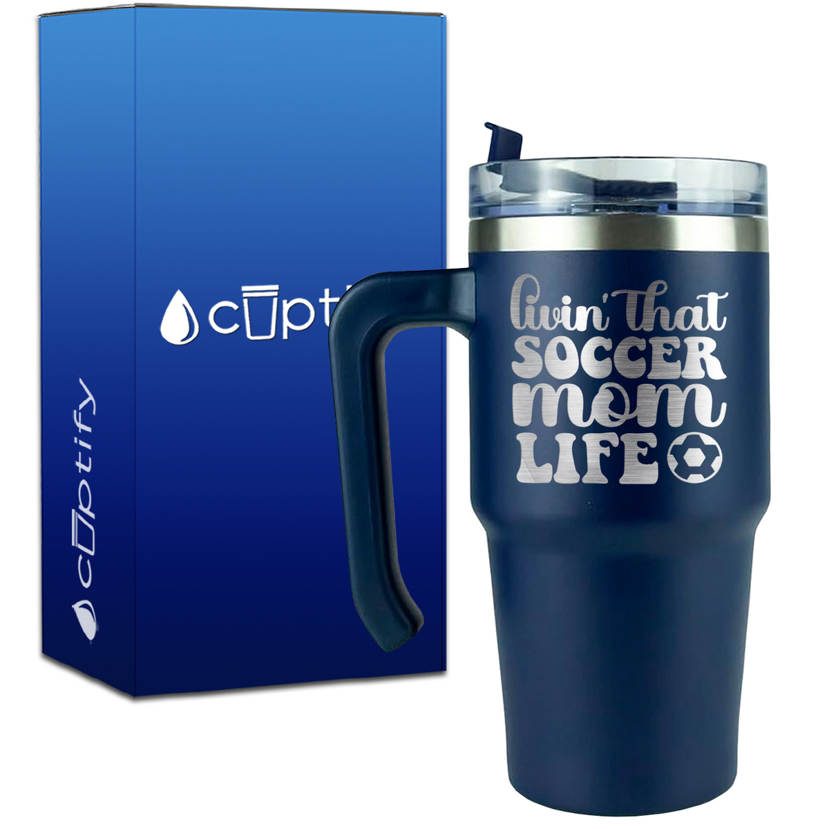 Livin' that Soccer Mom Life with Soccer Ball on 20oz Soccer Travel Mug