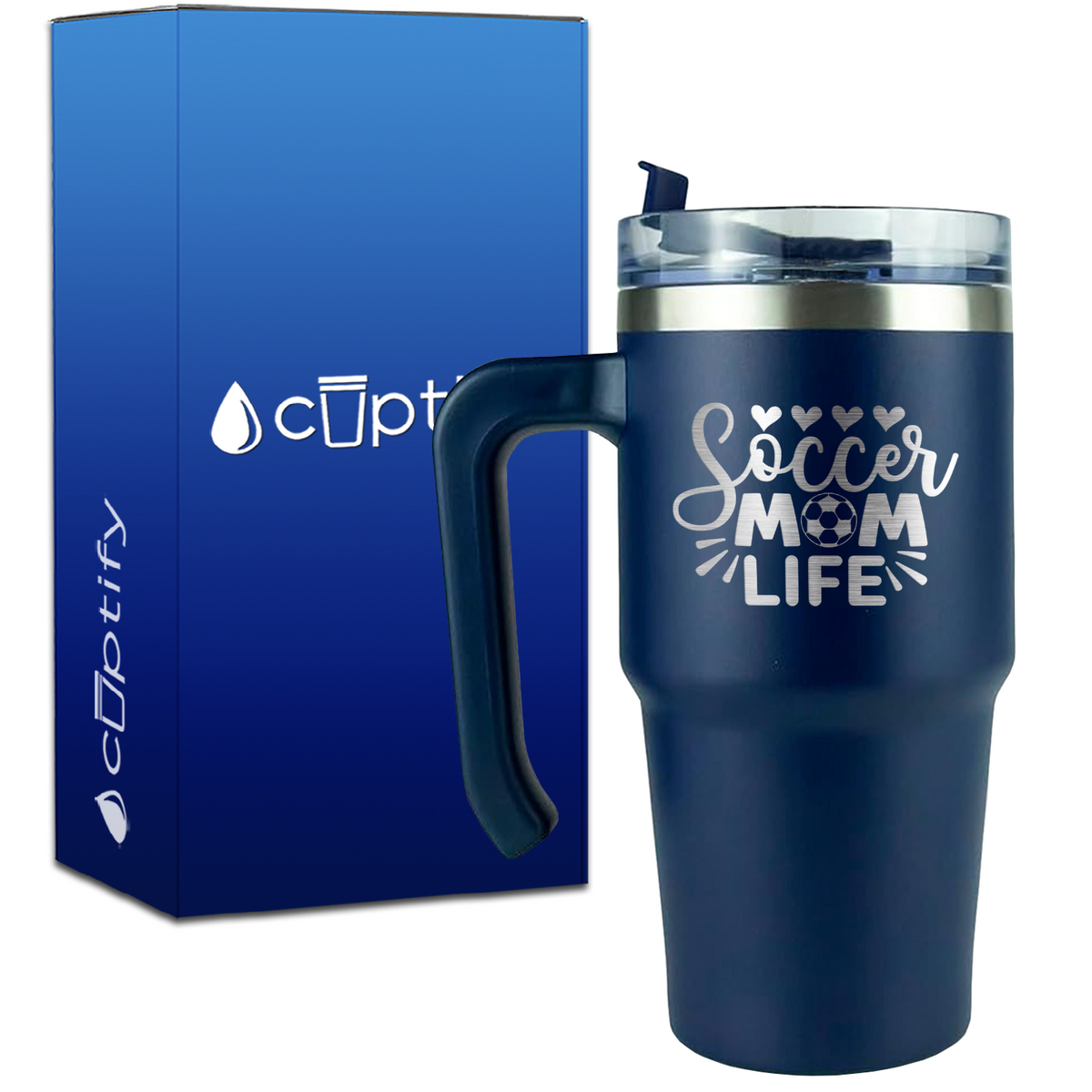 Soccer Mom Life Hearts on 20oz Soccer Travel Mug