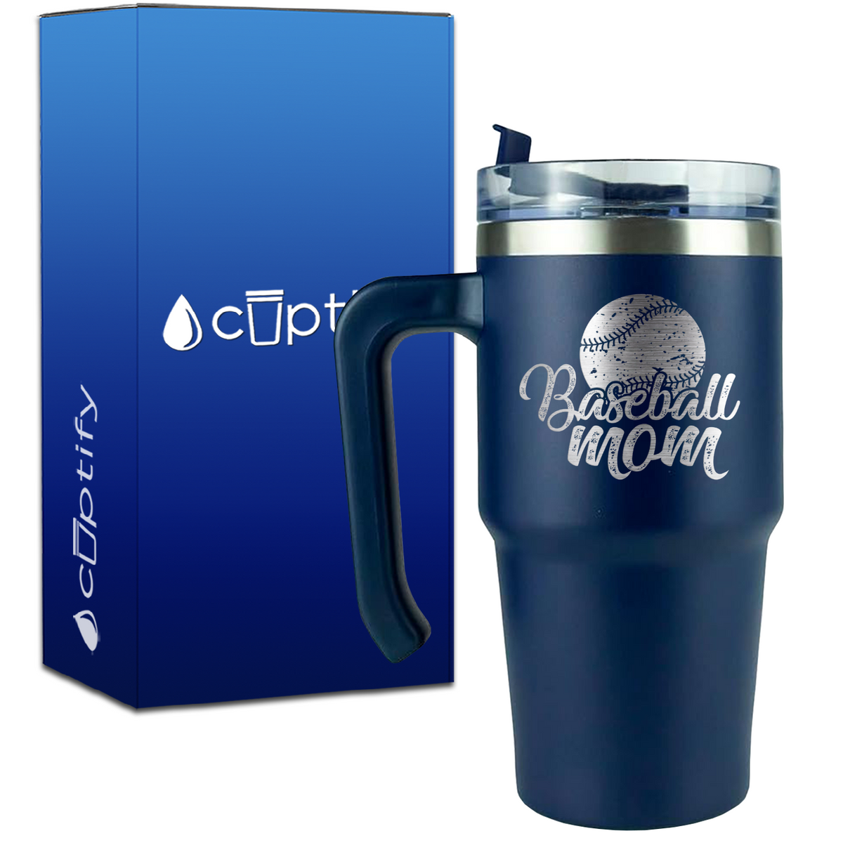 Baseball Mom Distressed on 20oz Baseball Travel Mug