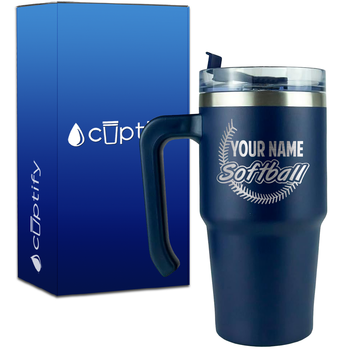 Personalized Softball on 20oz Softball Travel Mug