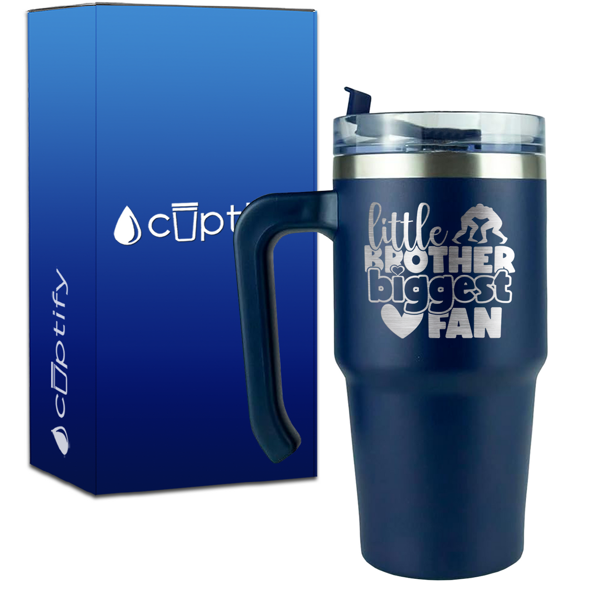 Little Brother, Biggest Fan on 20oz Wrestling Travel Mug