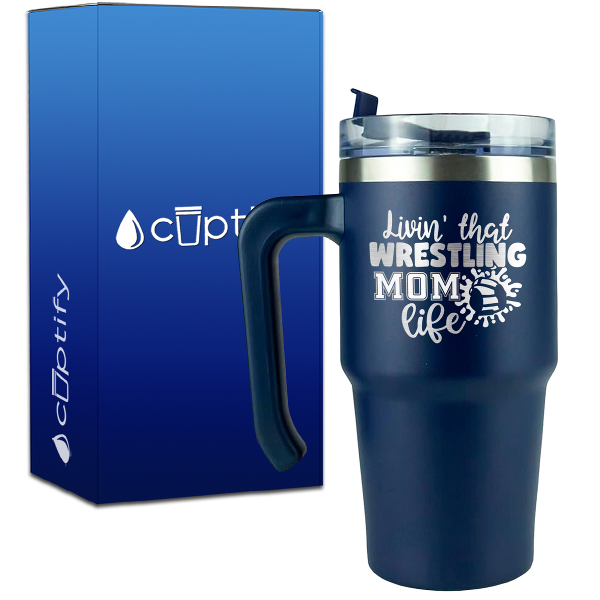 Livin' That Wrestling Mom Life Headgear on 20oz Wrestling Travel Mug