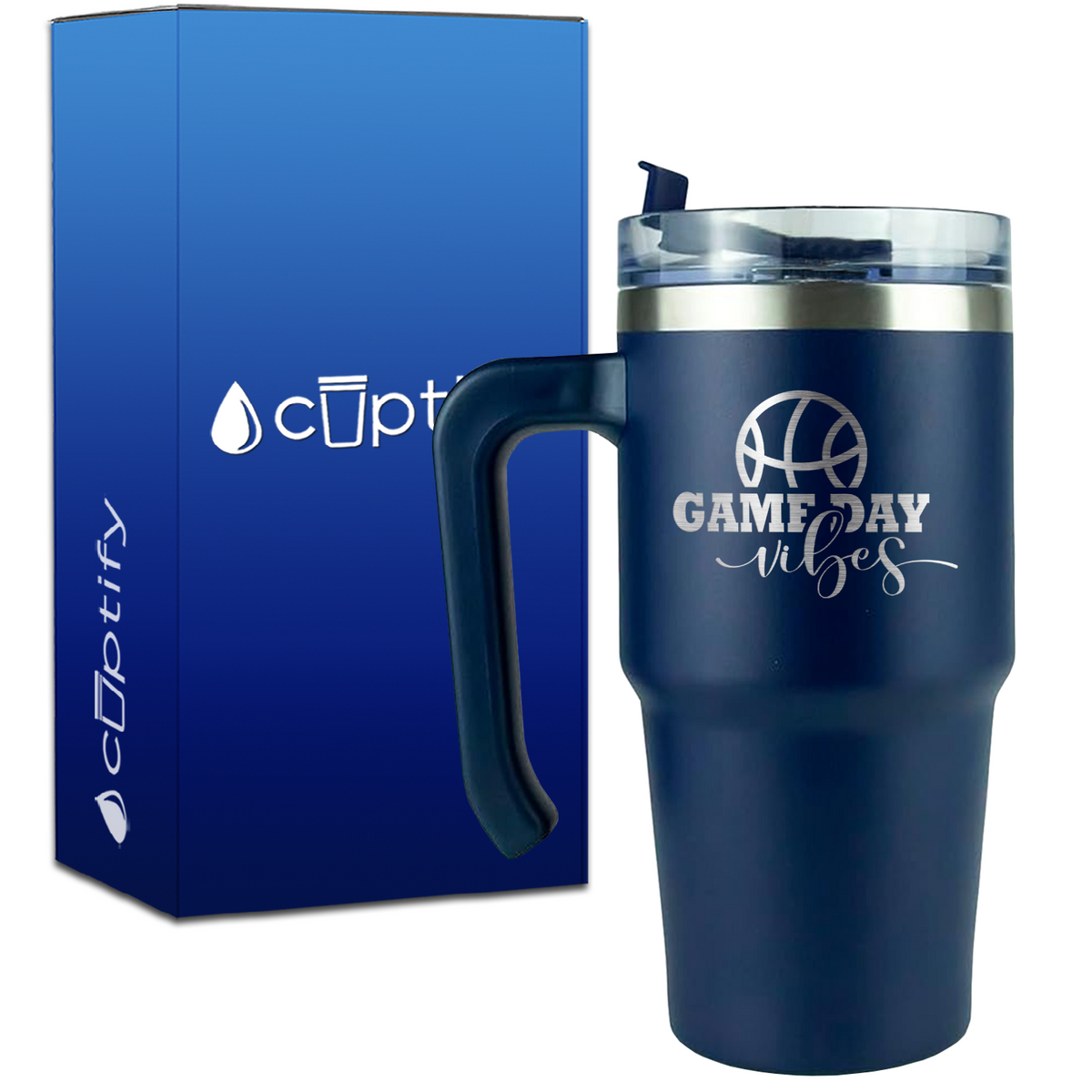 Game Day Vibes Basketball on 20oz Basketball Travel Mug