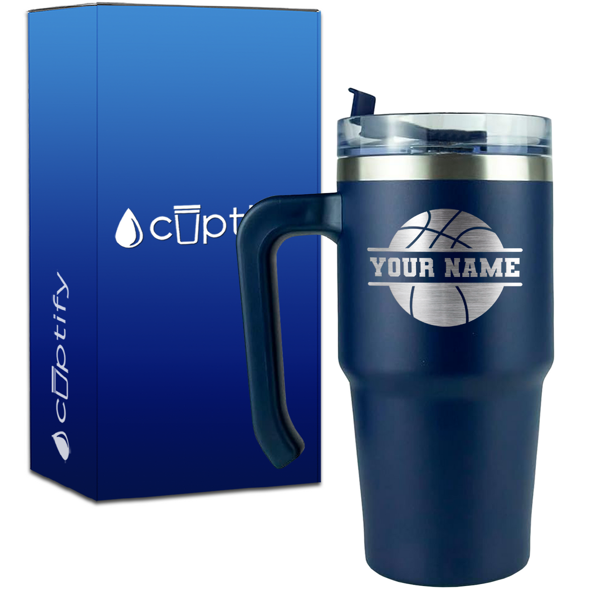 Personalized Basketball on 20oz Basketball Travel Mug