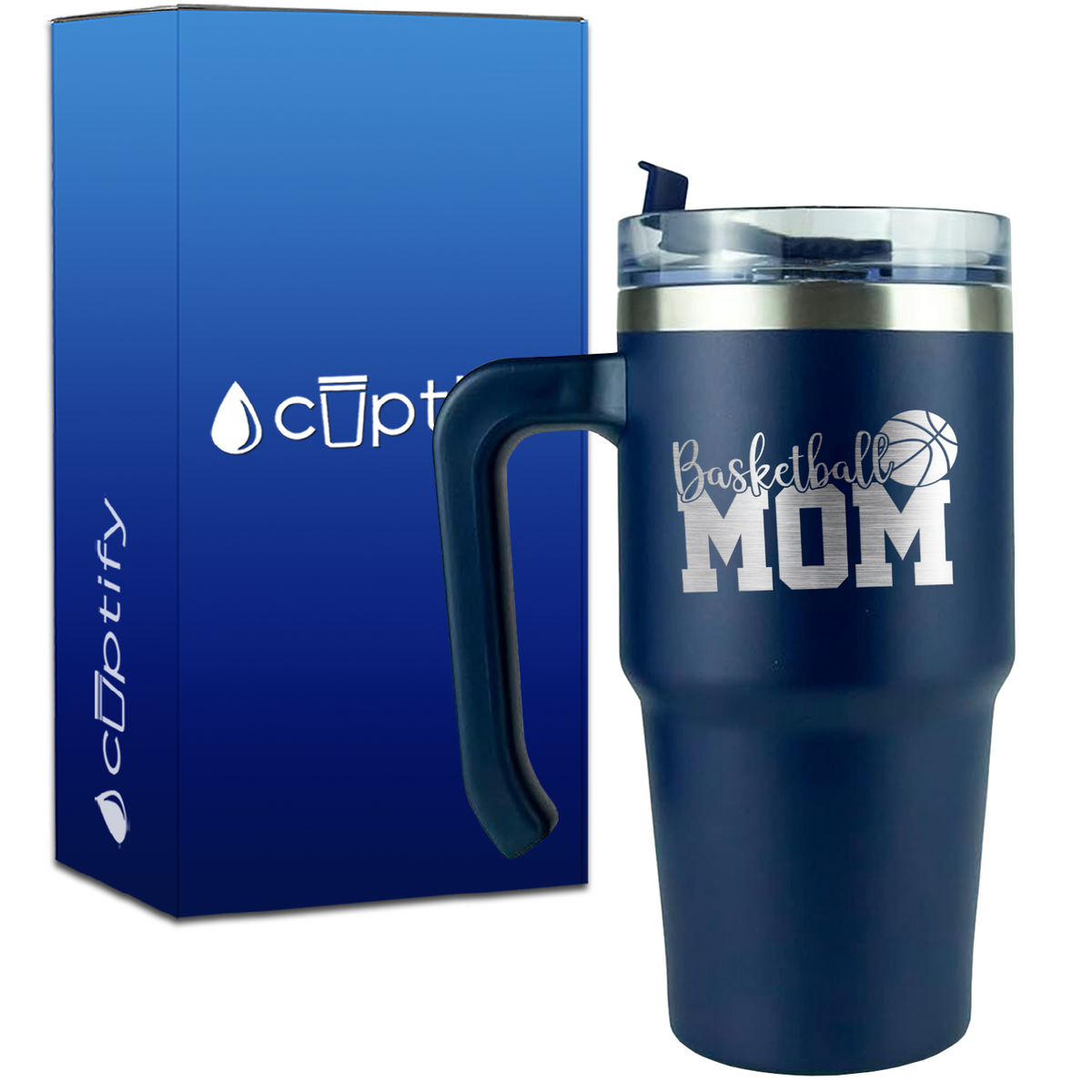 Basketball Mom Slanted on 20oz Basketball Travel Mug